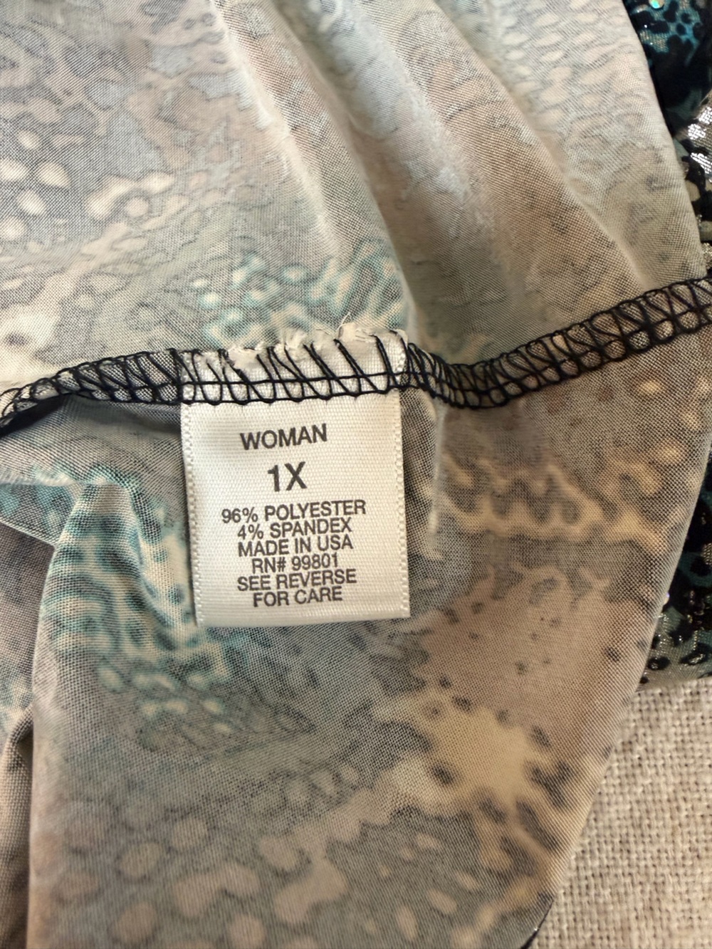 4/$20 dressbarn Teal, Black & Silver Metallic Snake-Print Short Sleeve Blouse - Picture 7 of 7